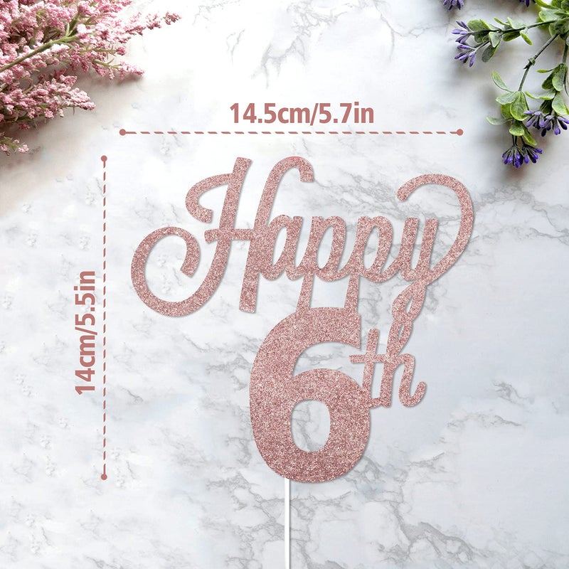 LINGTEER Happy 6th Birthday Cake Topper - Cheers to Six Years Old Birthday Party Cake Centerpieces Decorations Sign. - Image 3